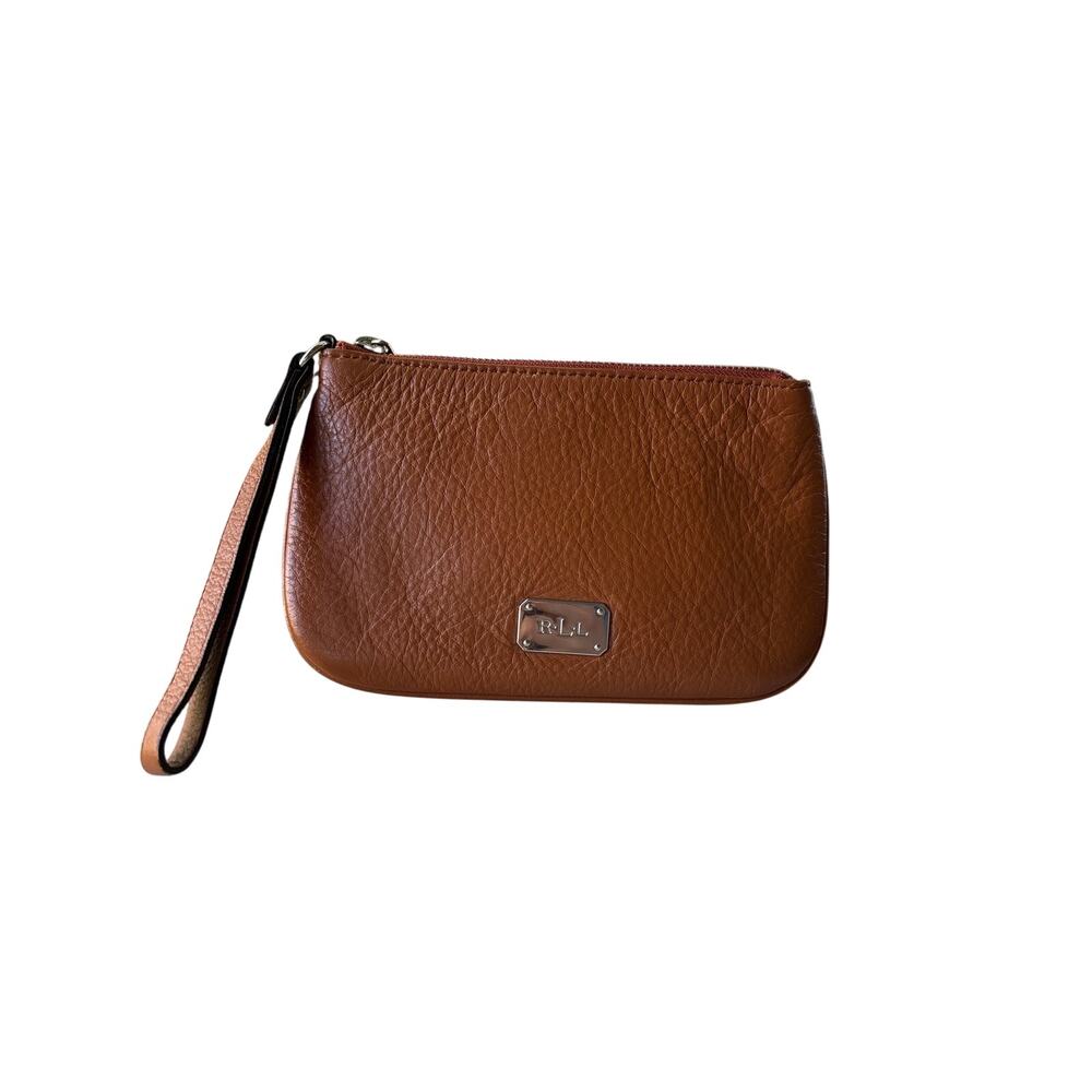 Lauren Ralph Lauren Pebbled Leather Wristlet Pouch Zip Clutch RLL